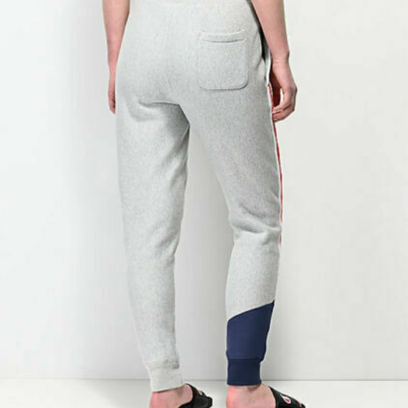 champion c logo reverse weave black & grey colorblock jogger sweatpants